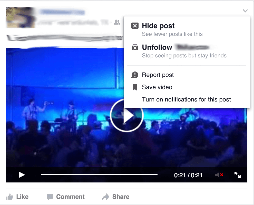 Desktop Facebook Timeline Unfollow