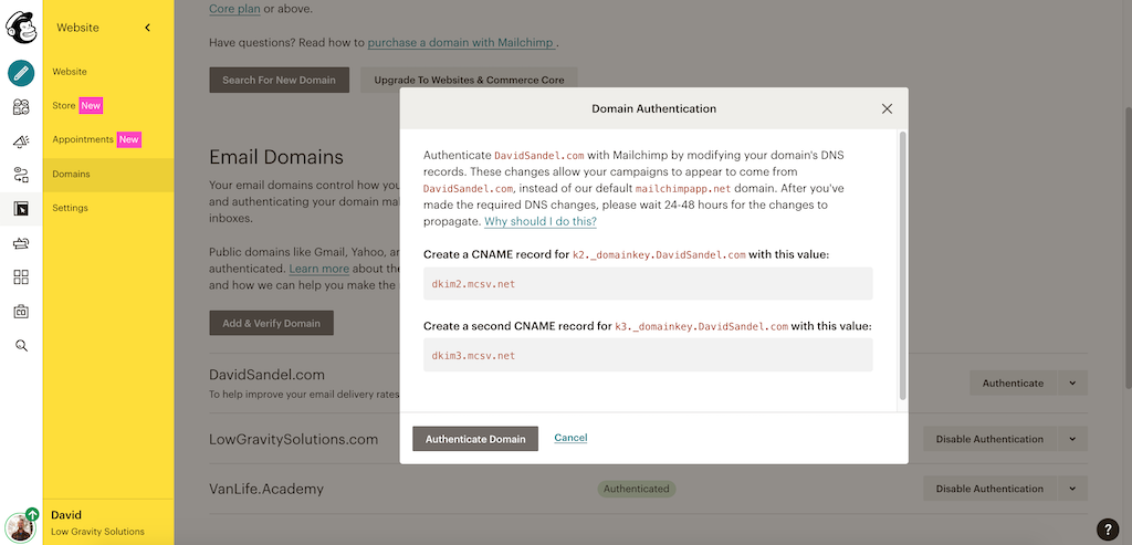 MailChimp Domain Authentication 2021