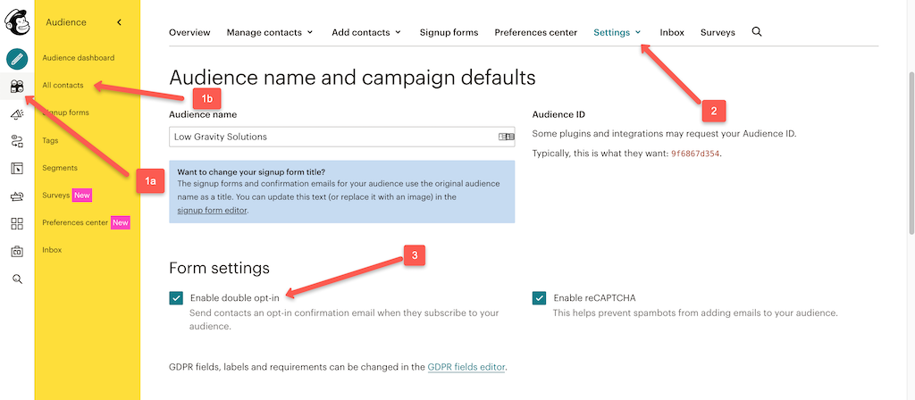 MailChimp Double Opt In Settings