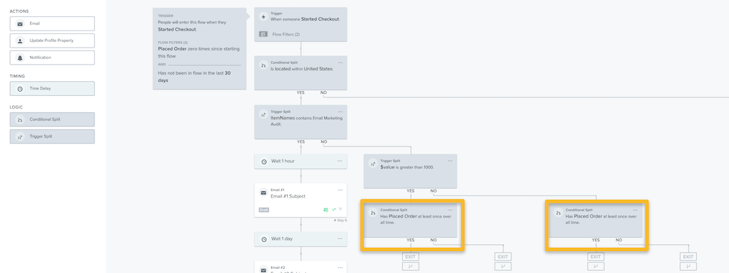 Get both welcome flow and abandoned checkout flow