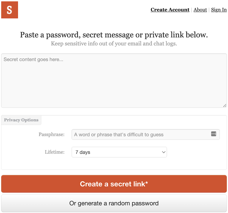 OneTimeSecret Password Sharing