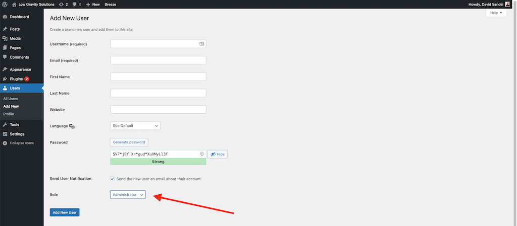 WordPress Admin User Role