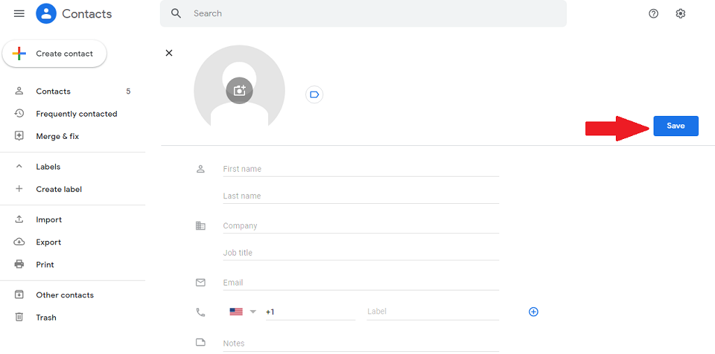 Google Contacts Create Contact Form
